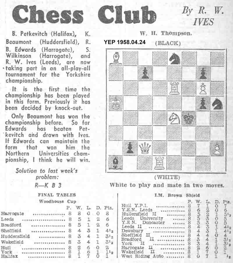 23 January 1958, Yorkshire Evening Post, chess column