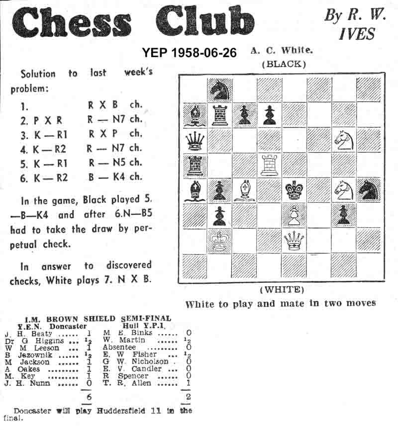 26 June 1958, Yorkshire Evening Post, chess column