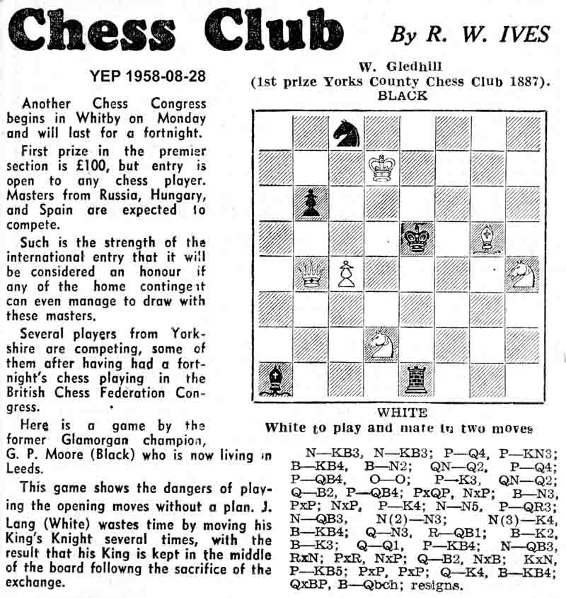 28 August 1958, Yorkshire Evening Post, chess column