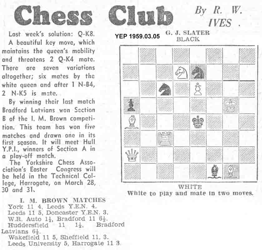 28 August 1958, Yorkshire Evening Post, chess column