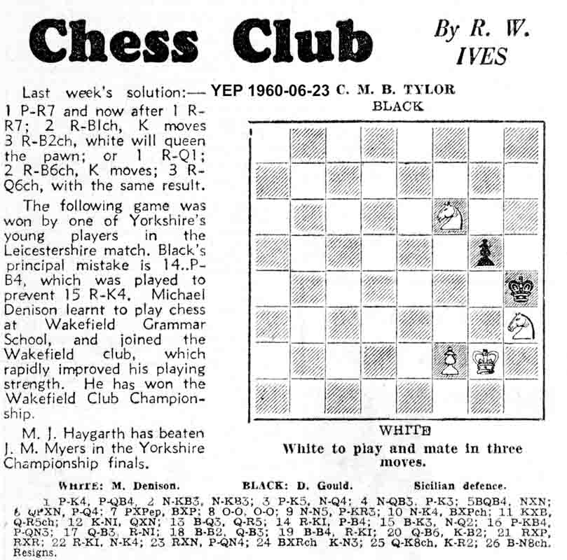 23 June 1960, Yorkshire Evening Post, chess column