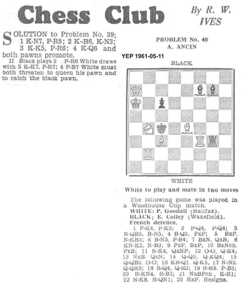 27 April 1961, Yorkshire Evening Post, chess column