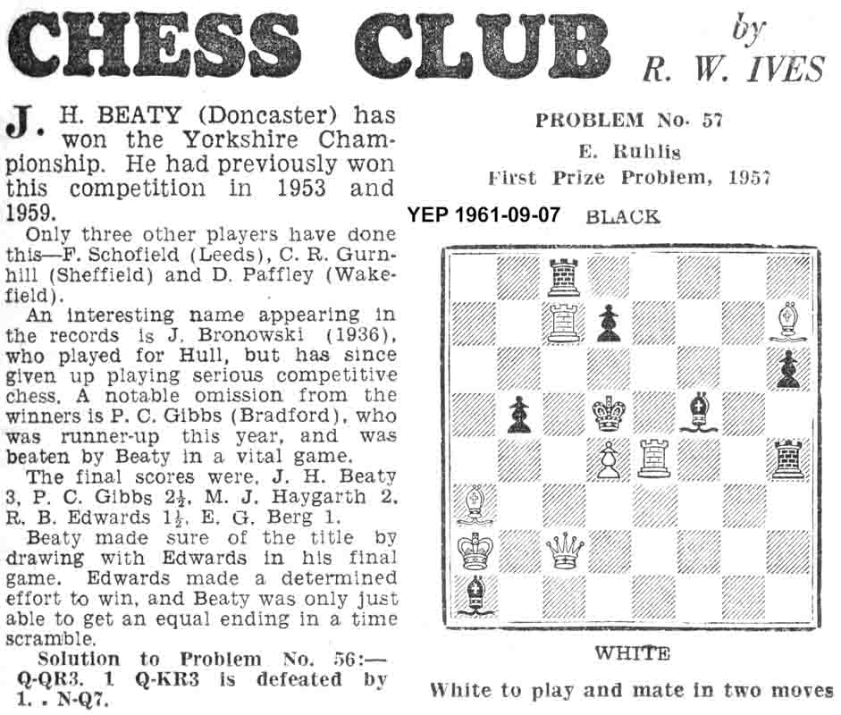 10 August 1961, Yorkshire Evening Post, chess column