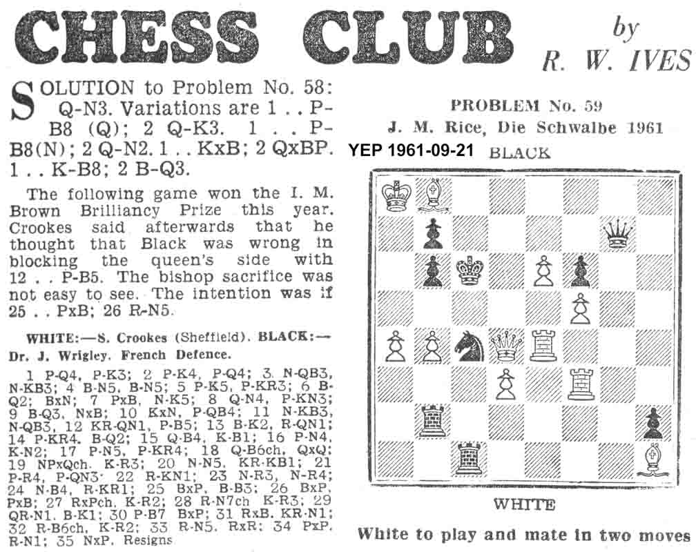 10 August 1961, Yorkshire Evening Post, chess column