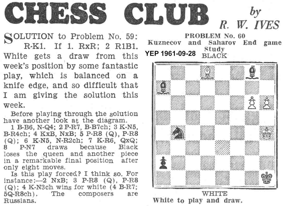 10 August 1961, Yorkshire Evening Post, chess column