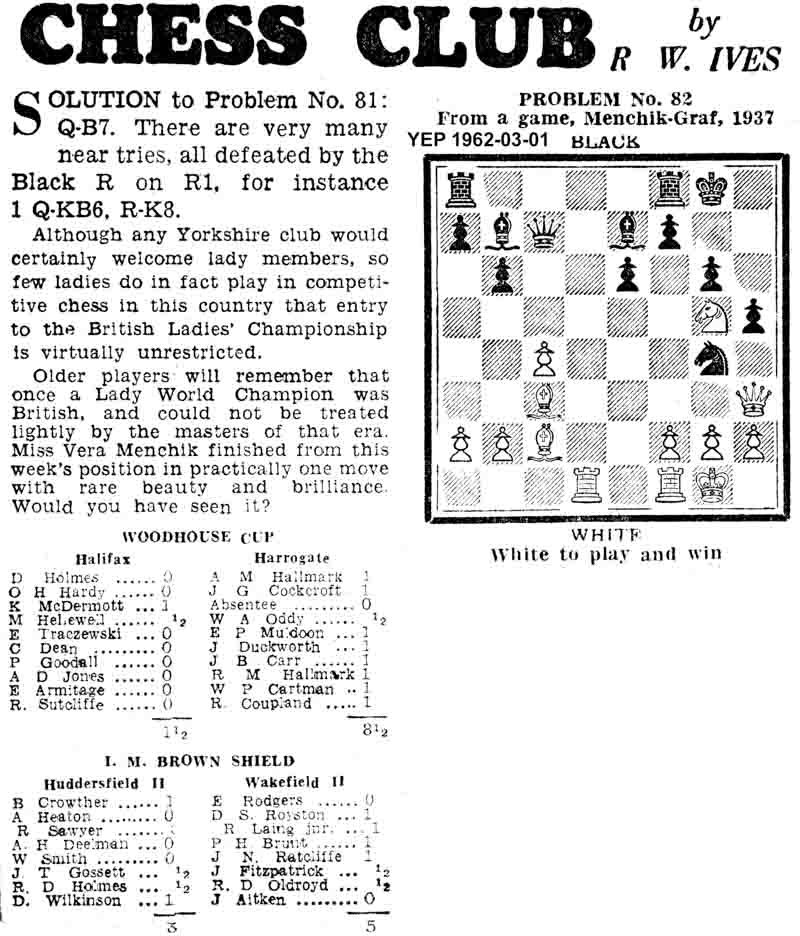 1 March 1962, Yorkshire Evening Post, chess column