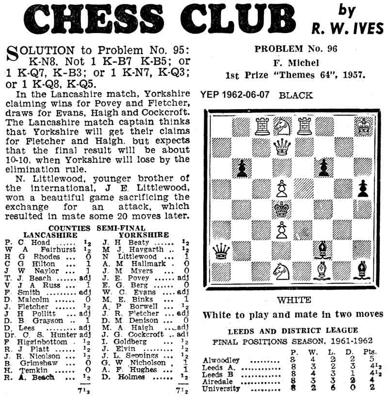 31 May 1962, Yorkshire Evening Post, chess column