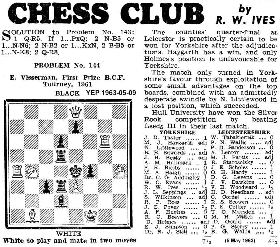 25 April 1963, Yorkshire Evening Post, chess column