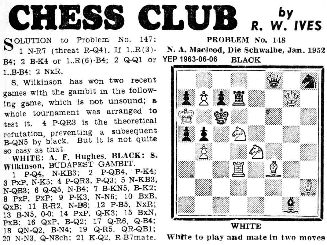 23 June 1960, Yorkshire Evening Post, chess column