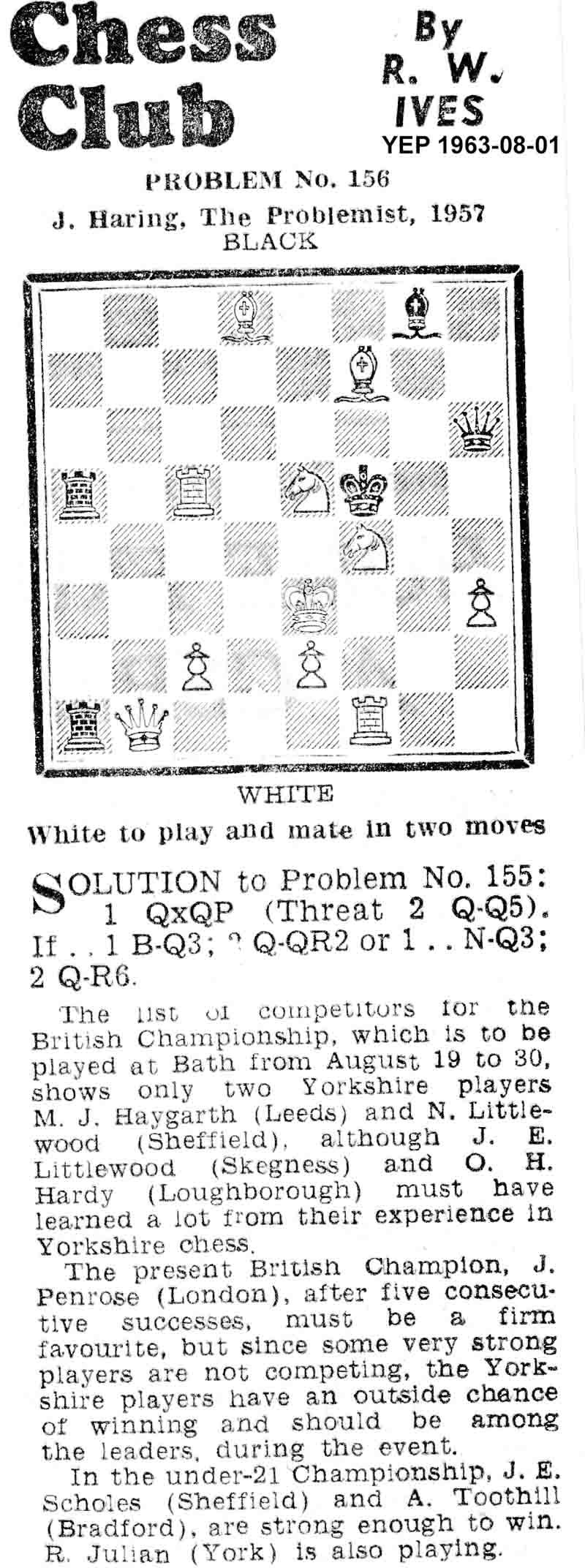 23 June 1960, Yorkshire Evening Post, chess column