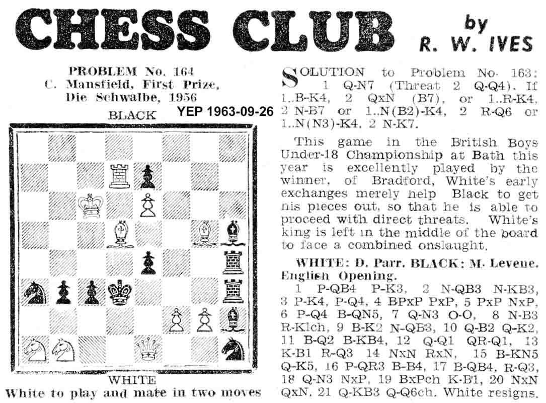 7 November 1963, Yorkshire Evening Post, chess column