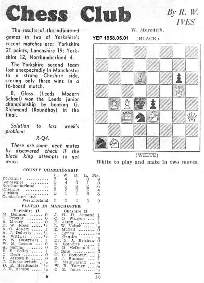 23 January 1958, Yorkshire Evening Post, chess column