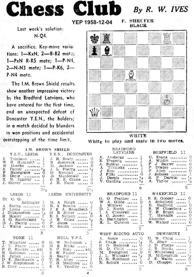 4 December 1958, Yorkshire Evening Post, chess column