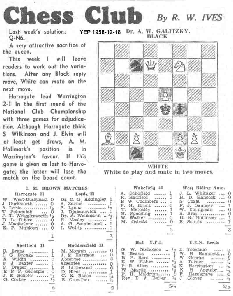 18 December 1958, Yorkshire Evening Post, chess column