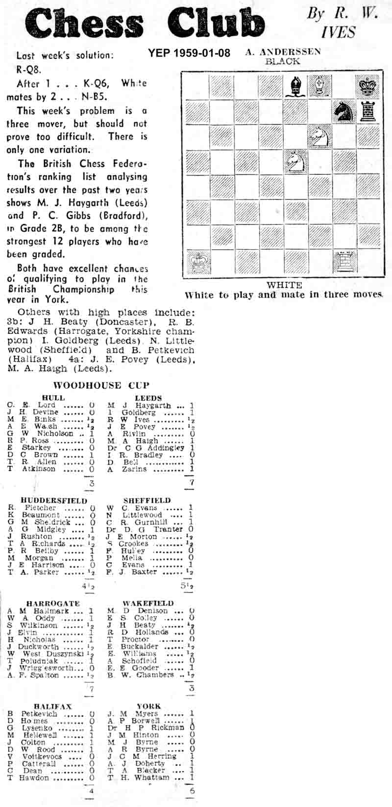 1 January 1959, Yorkshire Evening Post, chess column