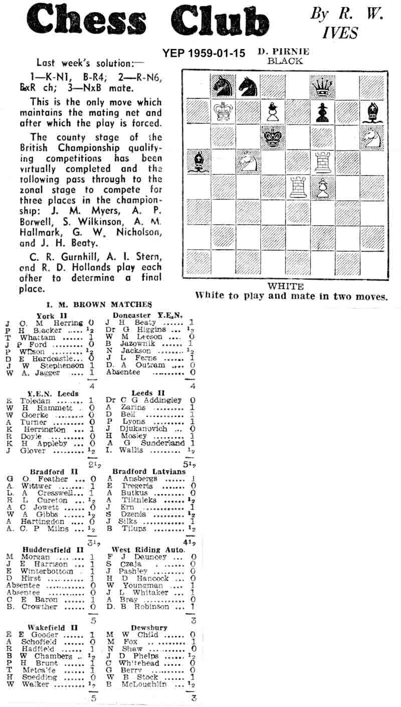15 January 1959, Yorkshire Evening Post, chess column