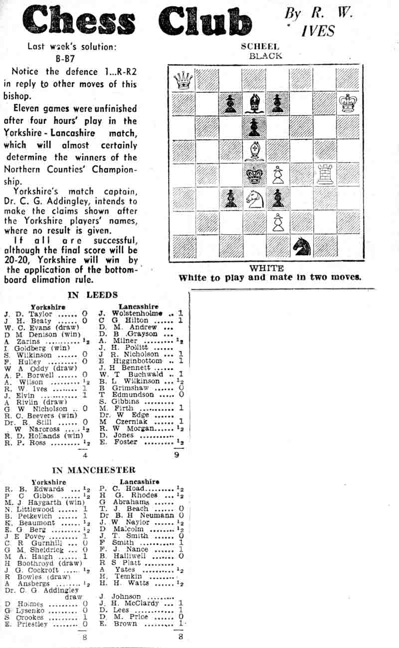 19 February 1959, Yorkshire Evening Post, chess column