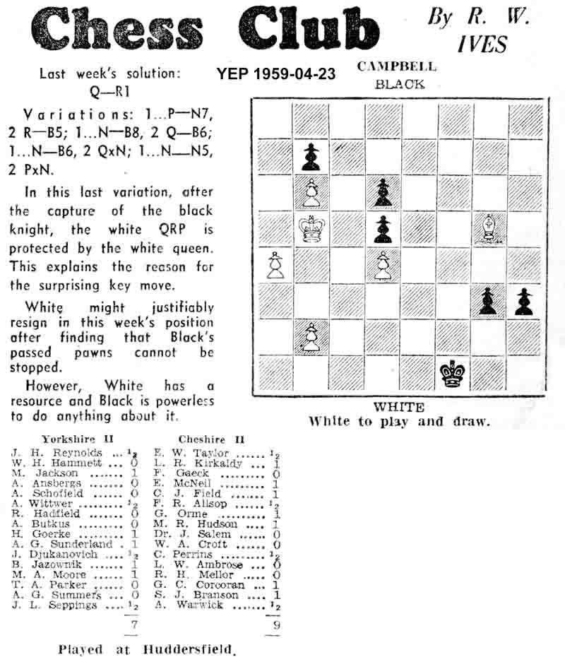 2 April, Yorkshire Evening Post, chess column