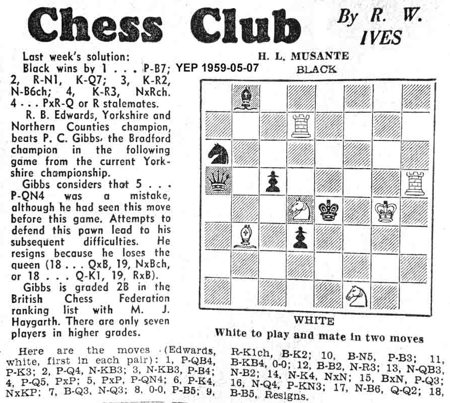 14 May 1959, Yorkshire Evening Post, chess column