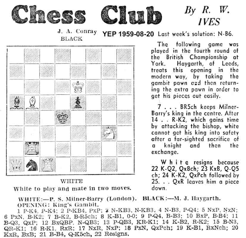 20 August 1959, Yorkshire Evening Post, chess column