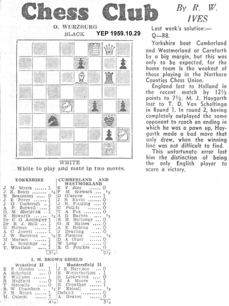 29October 1959, Yorkshire Evening Post, chess column