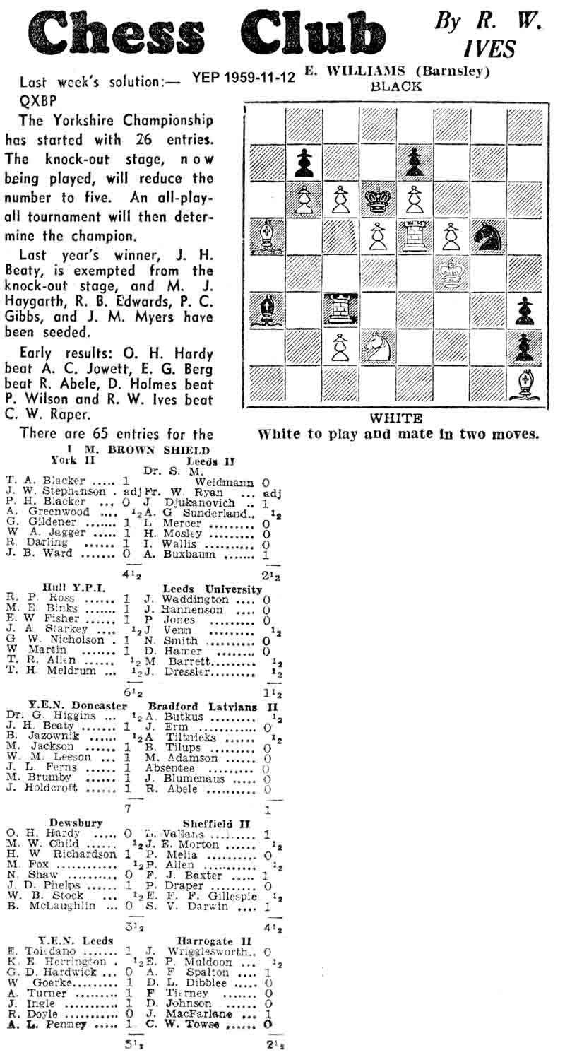 12 November 1959, Yorkshire Evening Post, chess column