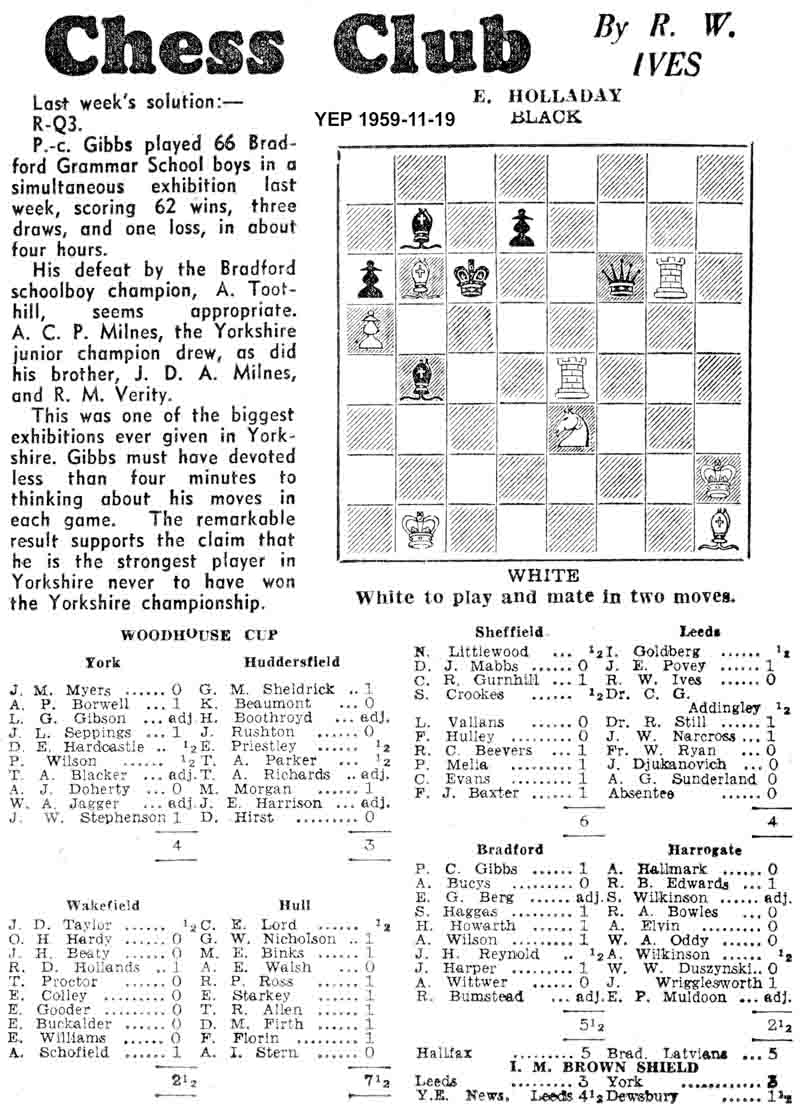19 November 1959, Yorkshire Evening Post, chess column