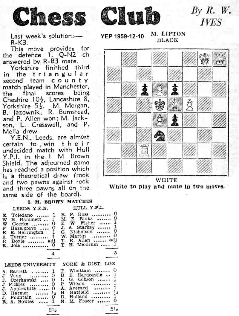 10 December 1959, Yorkshire Evening Post, chess column