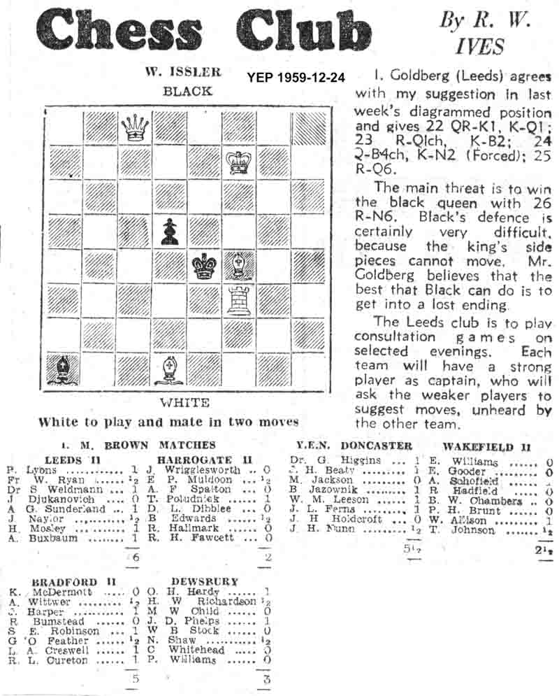 24 December 1959, Yorkshire Evening Post, chess column