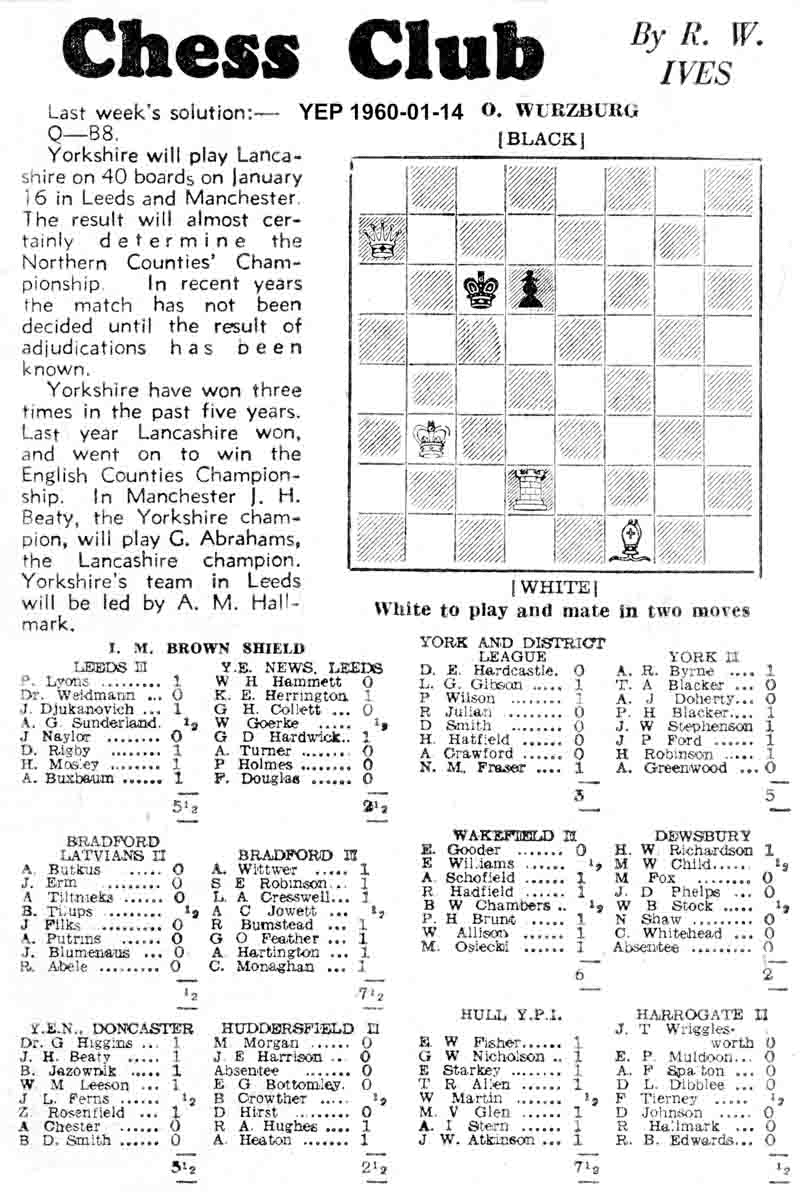 14 January 1960, Yorkshire Evening Post, chess column