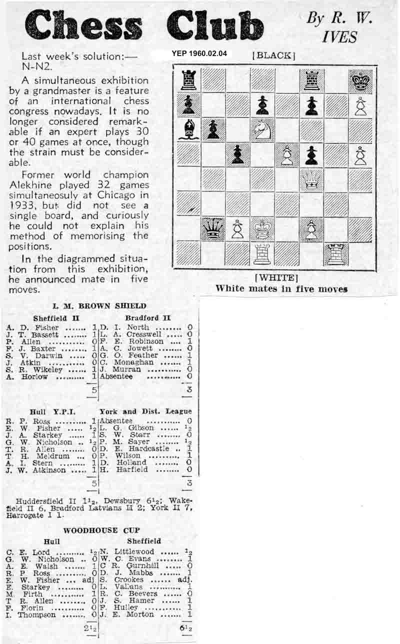 11 February 1960, Yorkshire Evening Post, chess column