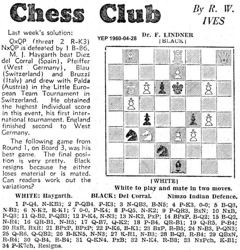 28 April 1960, Yorkshire Evening Post, chess column