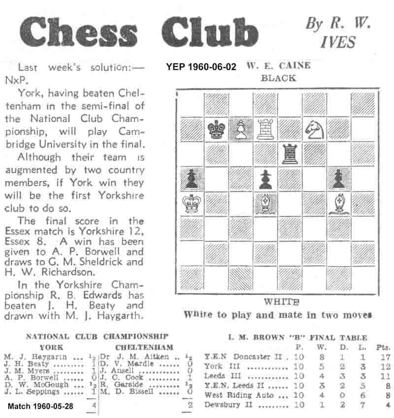 23 June 1960, Yorkshire Evening Post, chess column