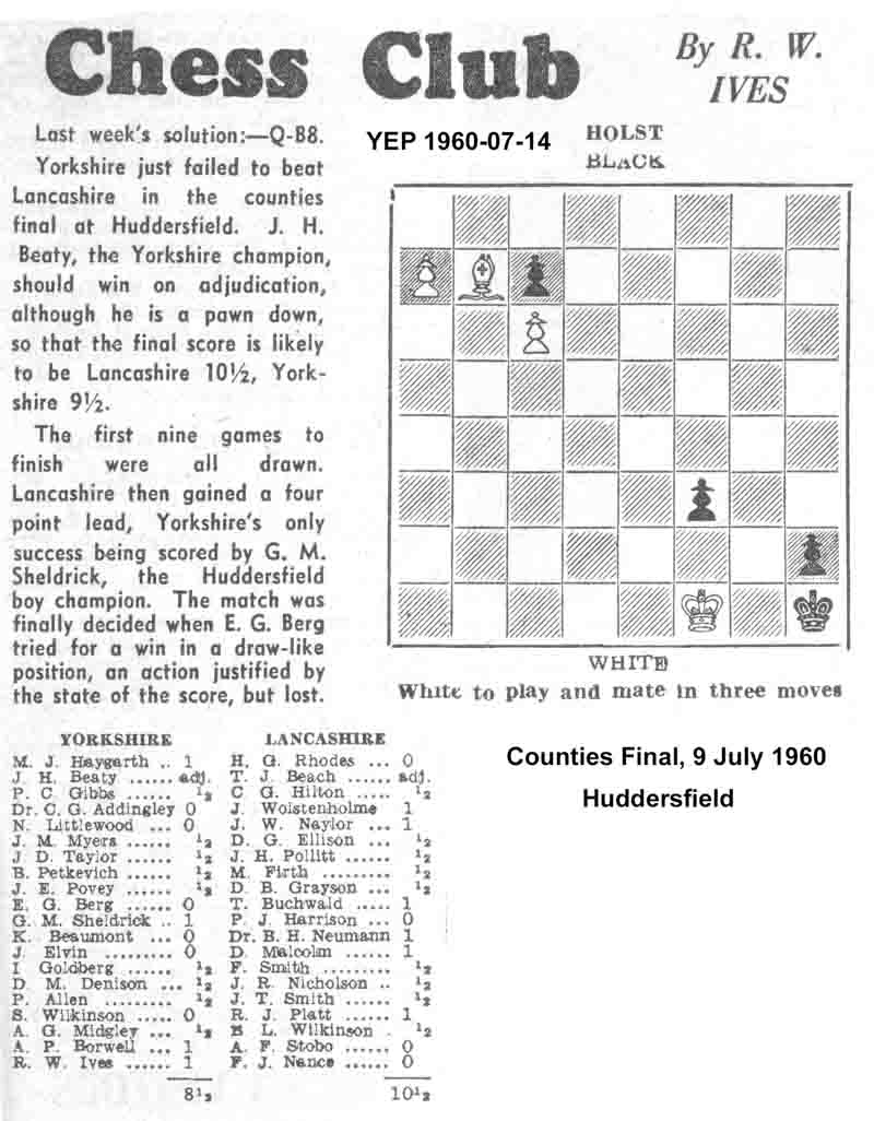 14 July 1960, Yorkshire Evening Post, chess column