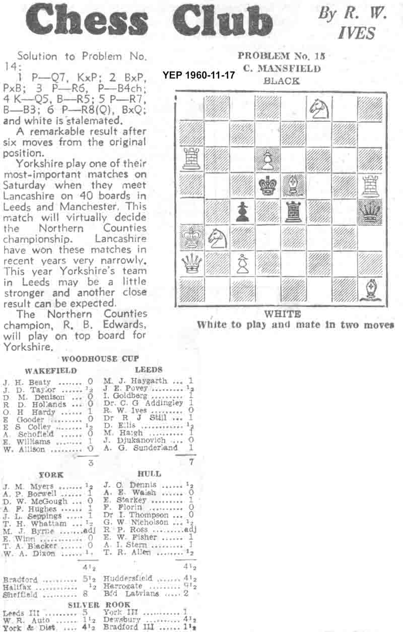 3 November 1960, Yorkshire Evening Post, chess column