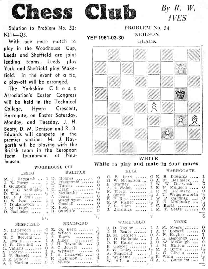30 March 1961, Yorkshire Evening Post, chess column