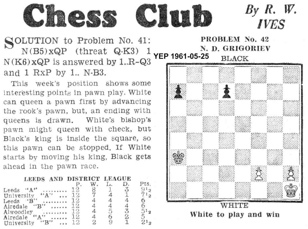 25 May 1961, Yorkshire Evening Post, chess column
