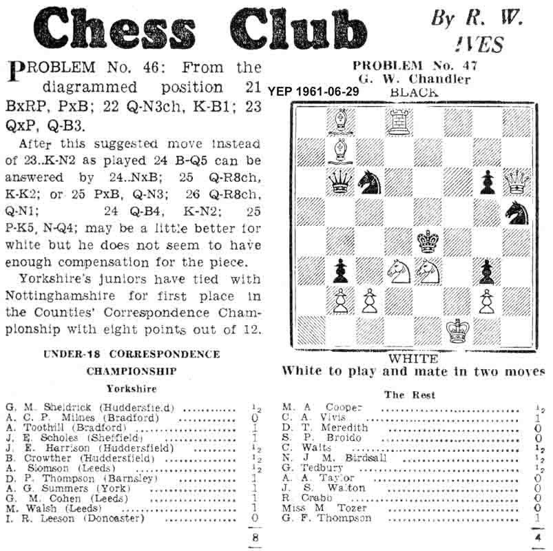 29 June 1961, Yorkshire Evening Post, chess column