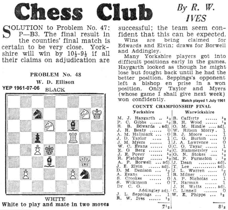 6 July 1961, Yorkshire Evening Post, chess column