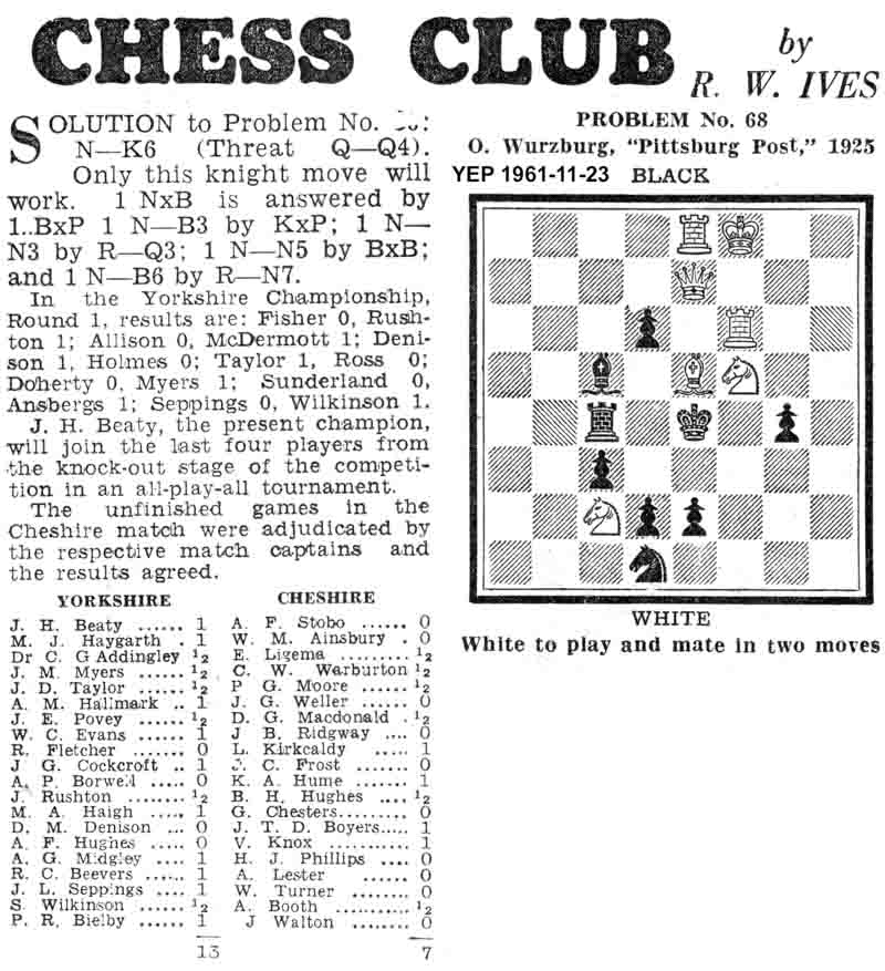 23 November 1961, Yorkshire Evening Post, chess column