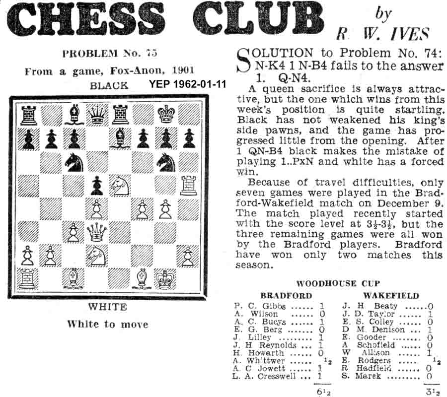 11 January 1962, Yorkshire Evening Post, chess column