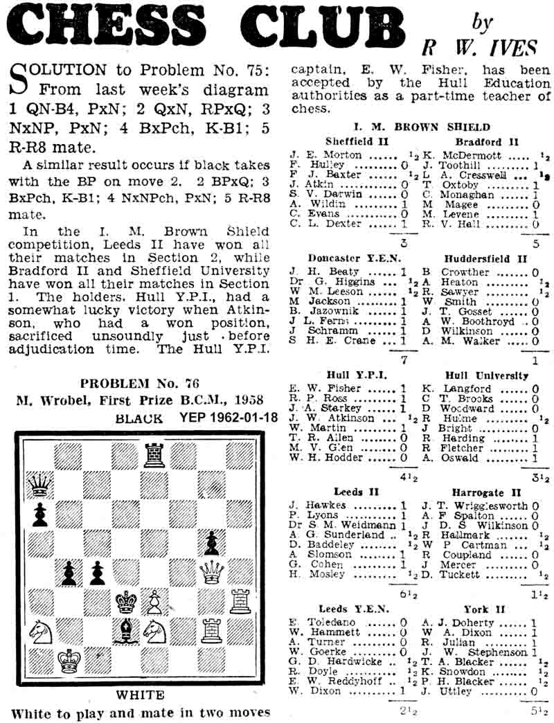 18 January 1962, Yorkshire Evening Post, chess column