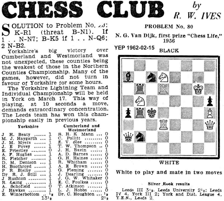15 February 1962, Yorkshire Evening Post, chess column