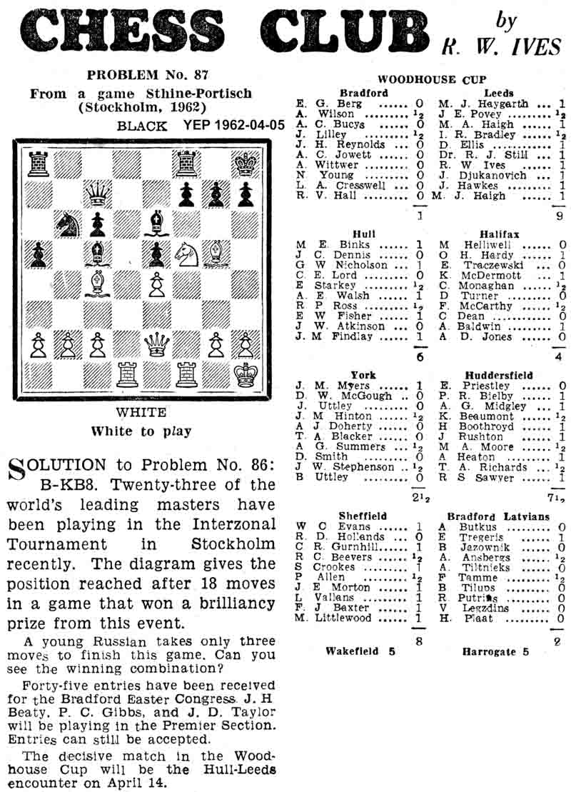 5 April 1962, Yorkshire Evening Post, chess column
