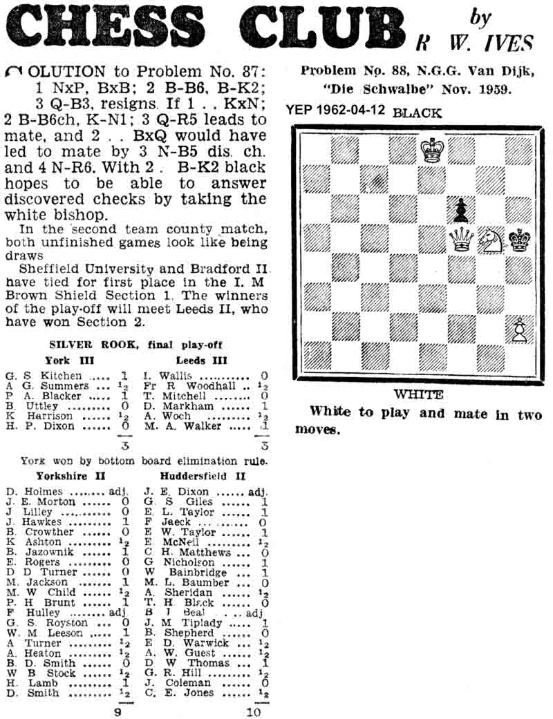 12 April 1962, Yorkshire Evening Post, chess column