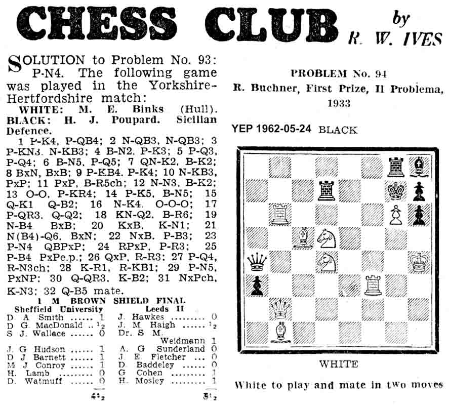 24 May 1962, Yorkshire Evening Post, chess column