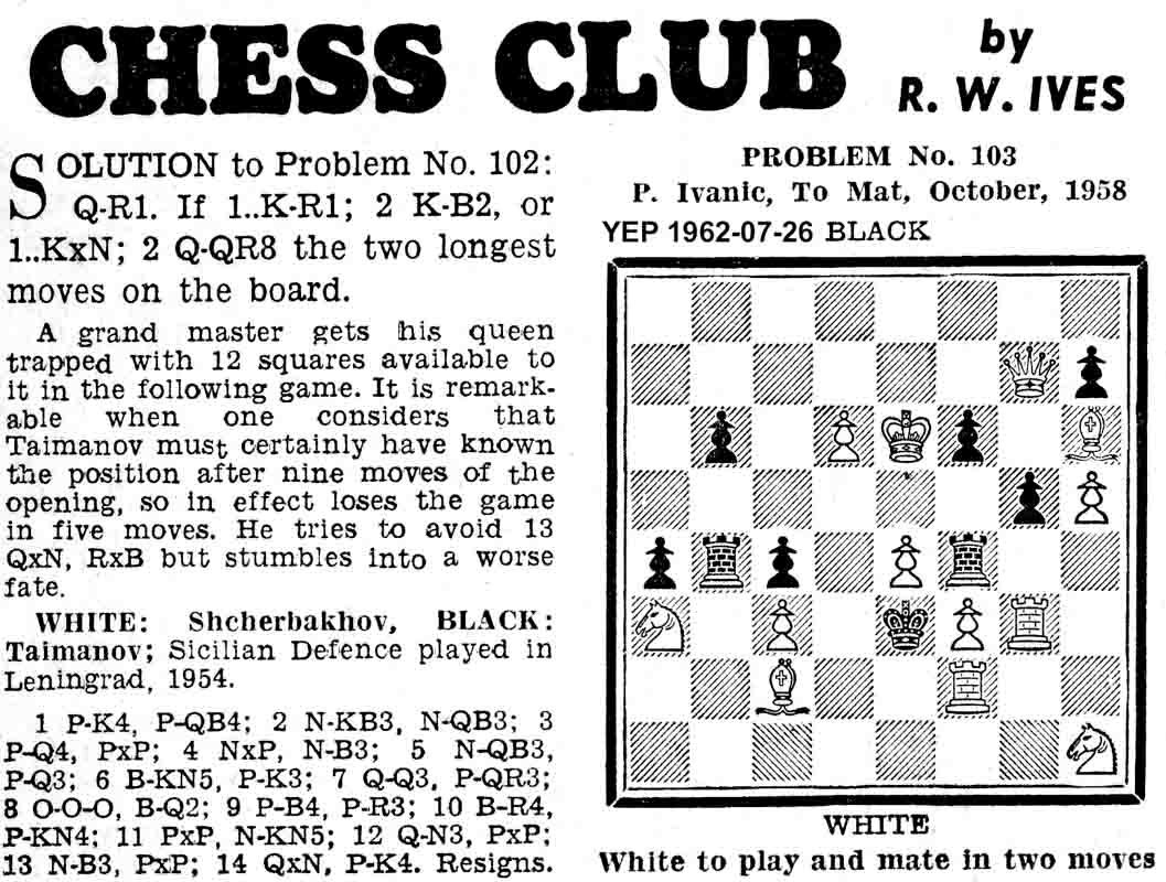 26 July 1962, Yorkshire Evening Post, chess column