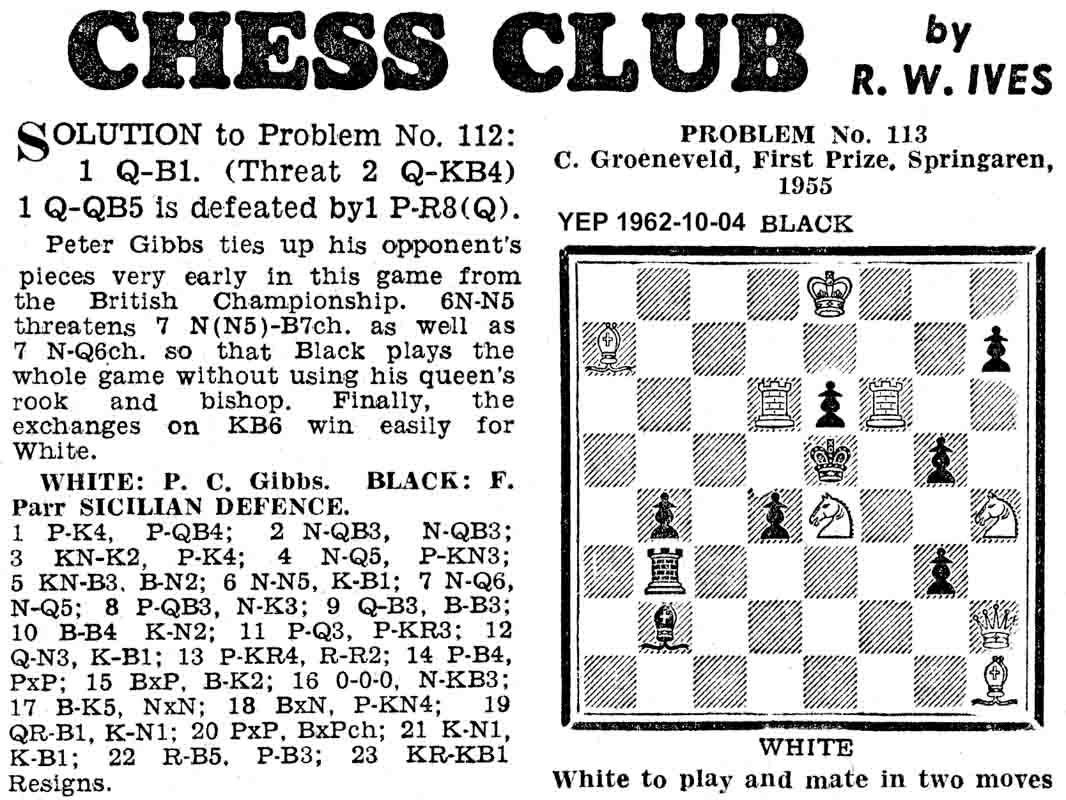 4 October 1962, Yorkshire Evening Post, chess column