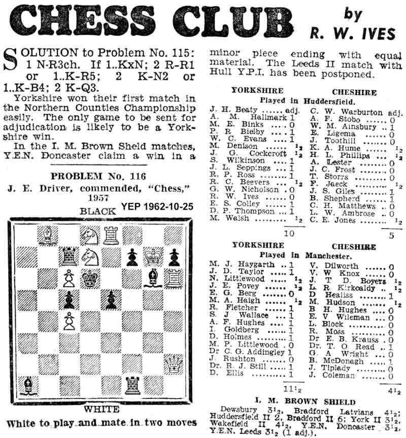 25 October 1962, Yorkshire Evening Post, chess column