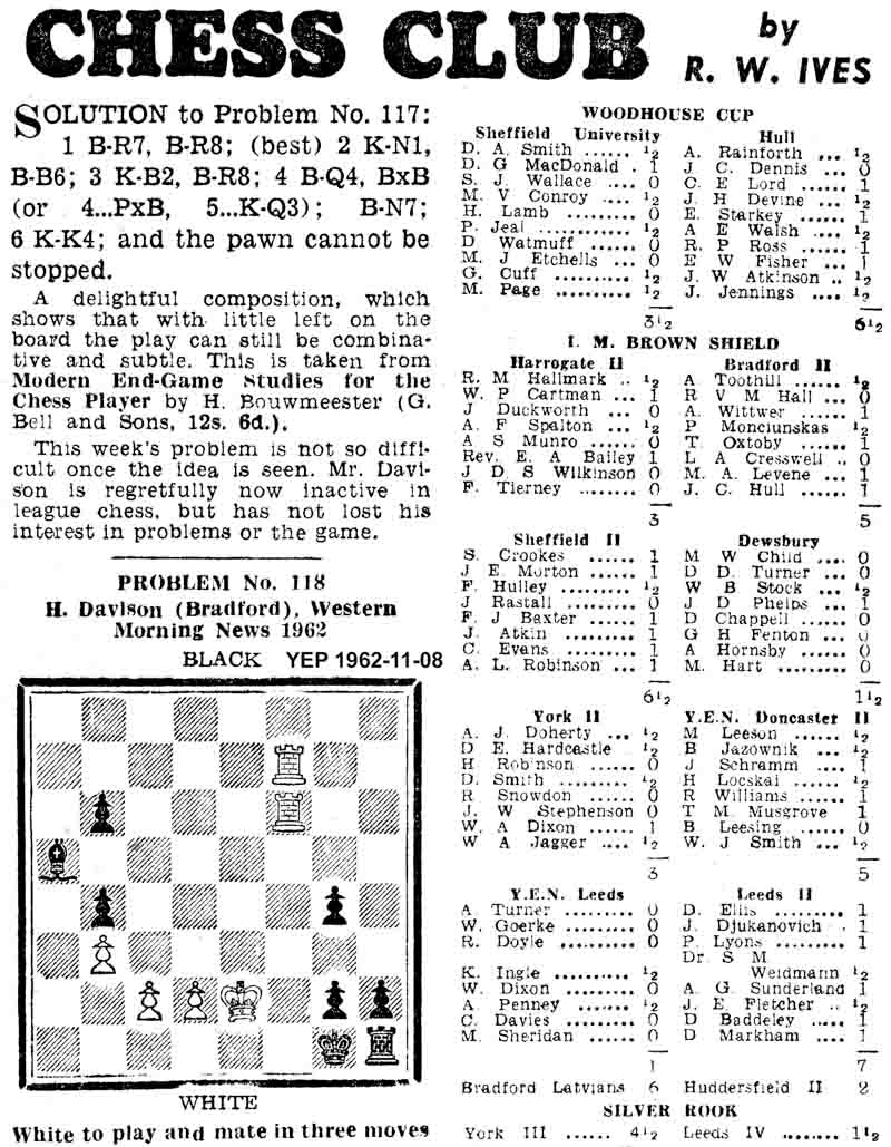 8 November 1962, Yorkshire Evening Post, chess column